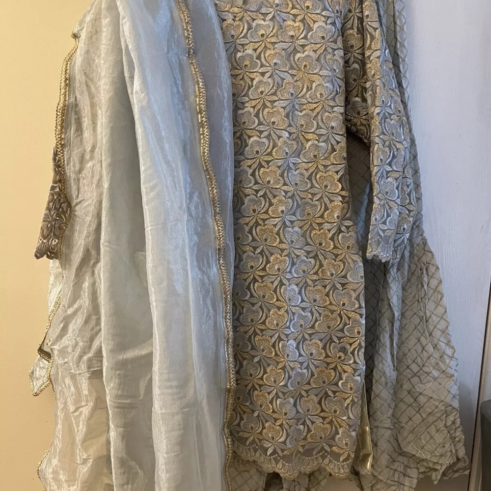 Pakistani  Gray Golden Garara Set